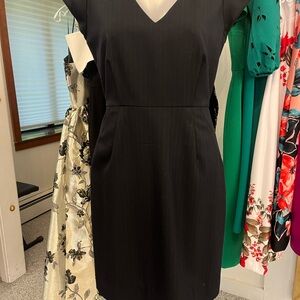 J. Crew Black Pinstripe Midi Dress